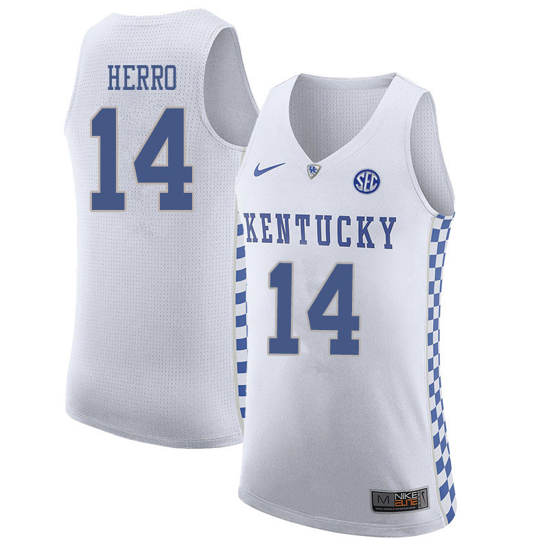 Men #14 Tyler Herro Kentucky Wildcats College Basketball Jersyes Sale-White